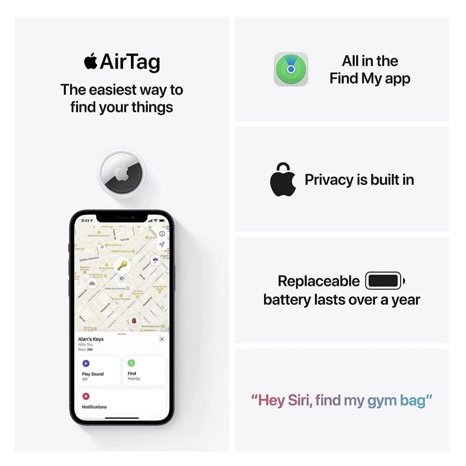 Apple AirTag 4 Pack, Bluetooth Item Trackers with Precision Finding, IP67
