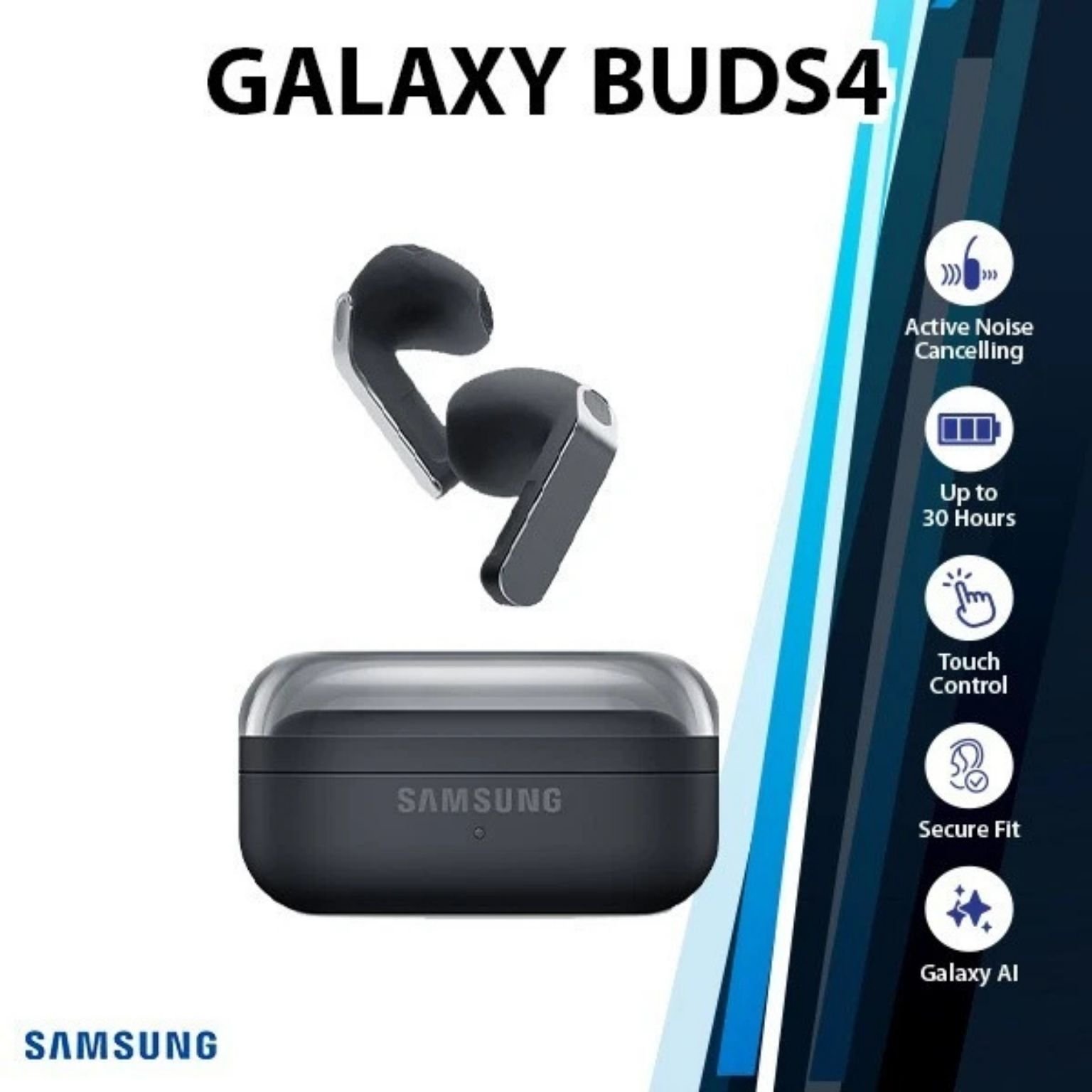 Samsung Galaxy Buds4 Black, ANC, Adaptive Noise Control, Bluetooth 6.1