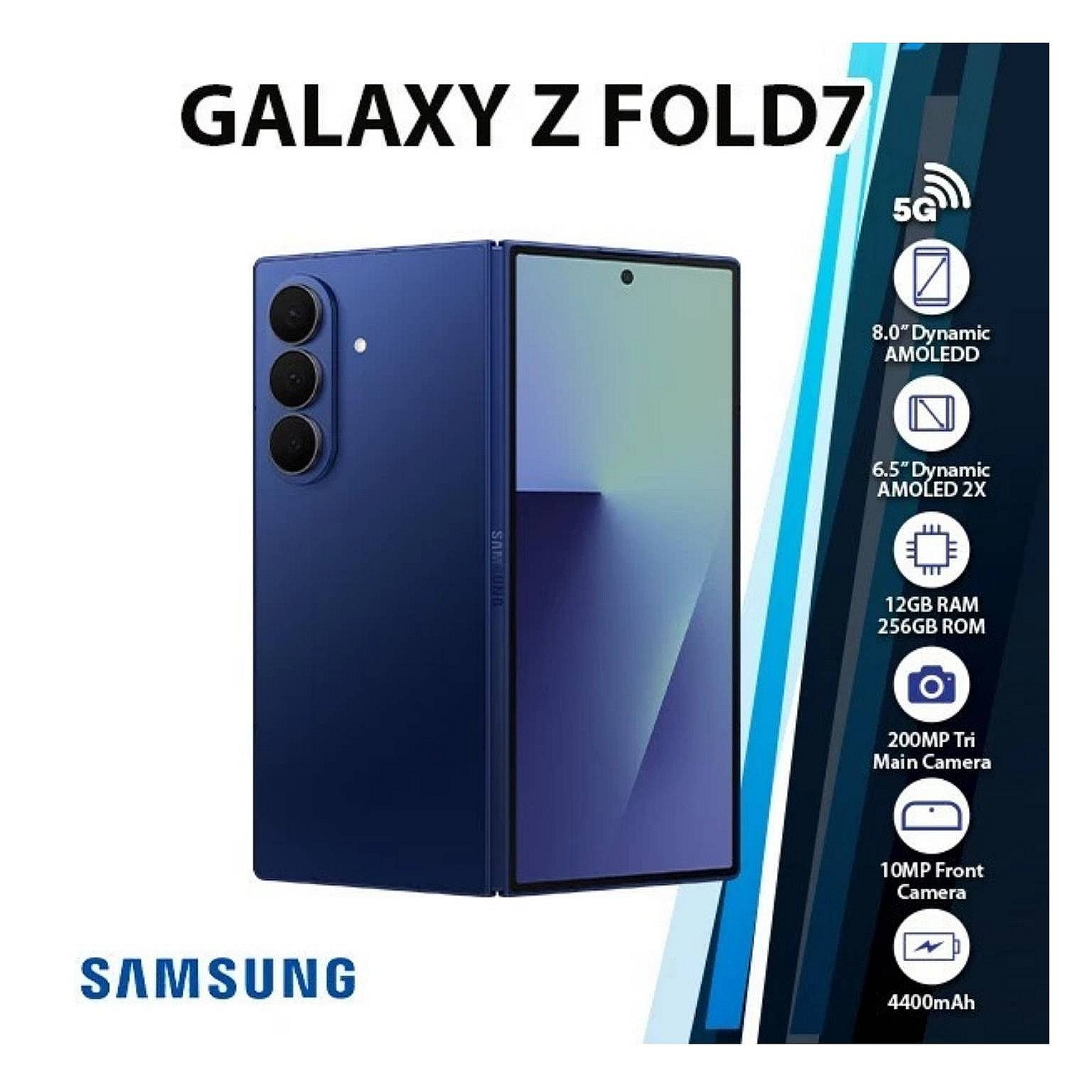Samsung Galaxy Z Fold-7 256/512GB 5G 12GB-RAM, 200MP AI Camera, 4400mAh-Battery, 8.0-inch Foldable Dynamic AMOLED 2X Display