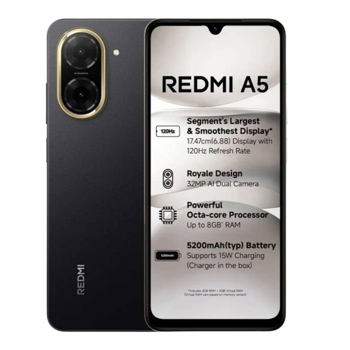 Redmi-A5 128GB 4G LTE 4GB-RAM, 32MP AI Camera, 5200mAh-Battery, 6.88-inch HD+ Display